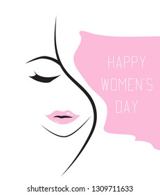 Happy International Women's Day on March 8th design illustration. Elegant card of woman's face profile.