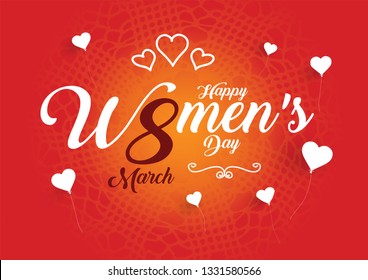 Happy International Women's Day on March 8, beautiful heart design background, Illustration celebration layout. 