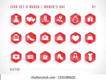 Happy International Women's Day on March 8, beautiful icon set design, Illustration celebration layout. 