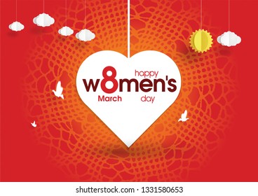 Happy International Women's Day on March 8, beautiful heart design background, Illustration celebration layout. 