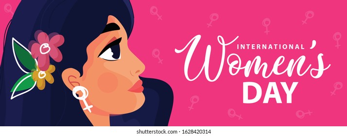 Happy International Women's Day on March 8th, Website Banner or Header Design. Illustration of Women on Colorful Background.