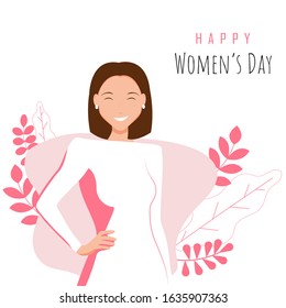 Happy International Women's Day on March 8th design background. Illustration of woman's face profile with retro style makeup. EPS10 vector.