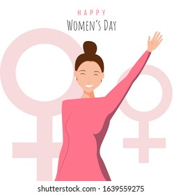 Happy International Women's Day on March 8th design background. Illustration of woman's face profile with retro style makeup. EPS10 vector.