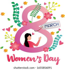 Happy International Women's Day on March 8th design background with Illustration of woman's. vector illustration