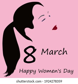 Happy International Women's Day on March 8th design background. Illustration of woman's face profile with retro style makeup. EPS10 vector.