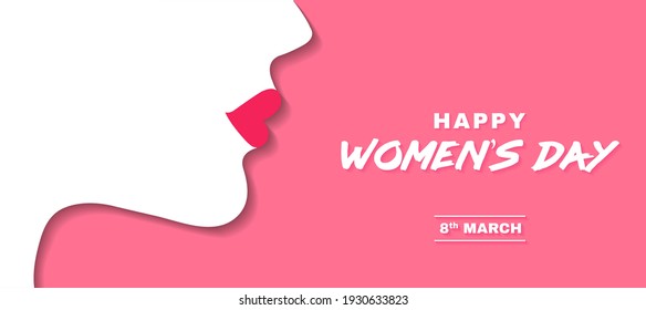 Happy International Women's Day poster design for greeting card and promotional advertisement content on social media platforms. Illustration of woman's face side profile