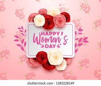 Happy International Women's Day with rose background