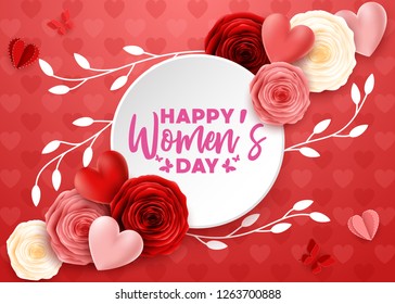 Happy International Women's Day with roses flower and round paper