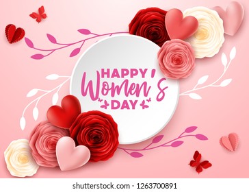 Happy International Women's Day with roses flower and round paper