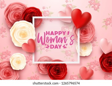 Happy International Women's Day with roses flower and square frame transparent