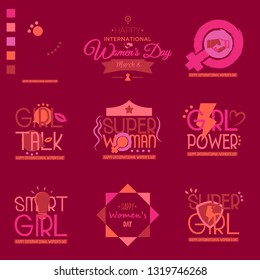 Happy International Women's Day. Set of Feminism slogans and inspirational quotes for women. vector illustration.