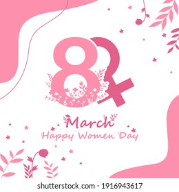 happy International Women's Day. Vector template with cute lady for cards, posters, brochures and other users