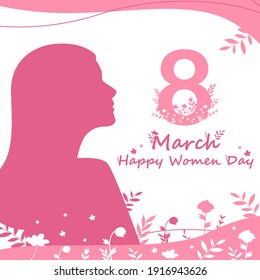 happy International Women's Day. Vector template with cute lady for cards, posters, brochures and other users