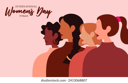 Happy International Women's Day. Vector Illustration of Women with Different Cultures