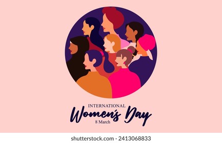 Happy International Women's Day. Vector Illustration of Women with Different Cultures