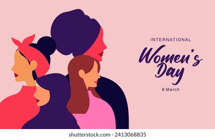 Happy International Women's Day. Vector Illustration of Women with Different Cultures