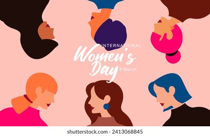 Happy International Women's Day. Vector Illustration of Women with Different Cultures