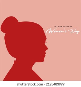happy international women's day, with woman silhouette and line art, butterfly and daisy flower, free vector graphics