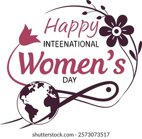 Happy international Women's Days logo design wordmark typography icon element vector, 3d text effects 