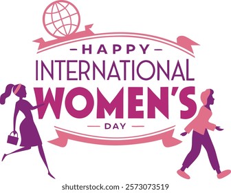 Happy international Women's Days logo design wordmark typography icon element vector, 3d text effects 