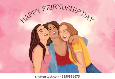 Happy international women's friendship day greeting card, friends group. Vector illustration design