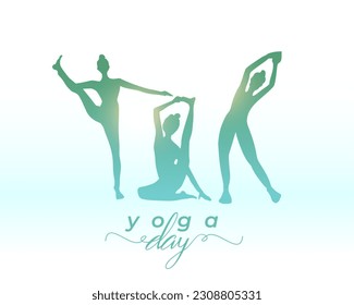 happy international yoga day background with women silhouette vector