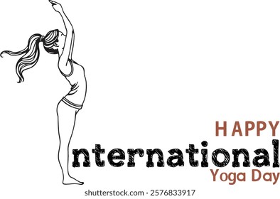 Happy International yoga day illustration with a female doing yoga. Copy space poster and banner design for yoga club. Active life style Public awareness message for electronic, social or print media.