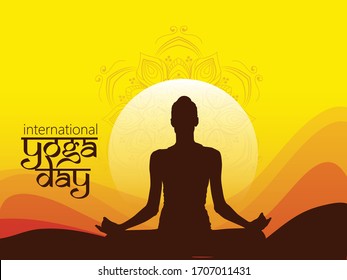 Happy international yoga day with woman silhouette