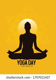 Happy international yoga day with woman silhouette