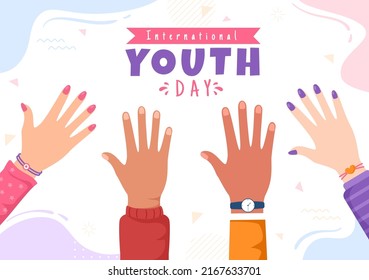Happy International Youth Day Cute Cartoon Illustration with Young Boys and Girls For Campaign in Flat Style Background