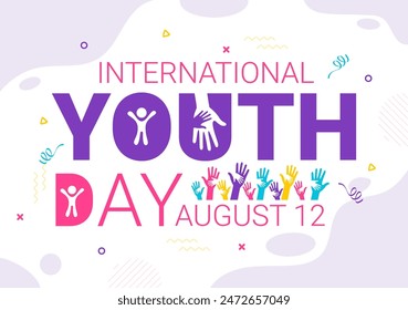 Happy International Youth Day Vector Illustration featuring Young Boys and Girls Together in a Flat Style Cartoon Background