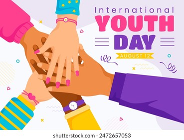 Happy International Youth Day Vector Illustration featuring Young Boys and Girls Together in a Flat Style Cartoon Background