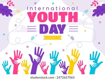 Happy International Youth Day Vector Illustration featuring Young Boys and Girls Together in a Flat Style Cartoon Background