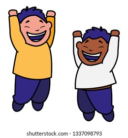 happy interracial boys celebrating