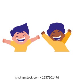 happy interracial boys celebrating