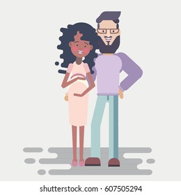 Happy interracial couple waiting for baby
