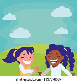 happy interracial girls in the camp characters
