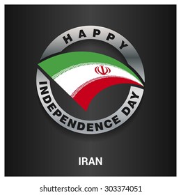 Happy Iran independence day Flag metal badge - National Day silver border - Vector illustration