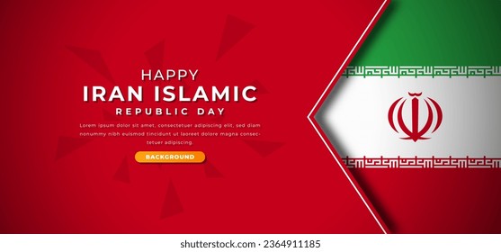 Happy Iran Islamic Republic Day Design Paper Cut Shapes Background Illustration for Poster, Banner, Advertising, Greeting Card