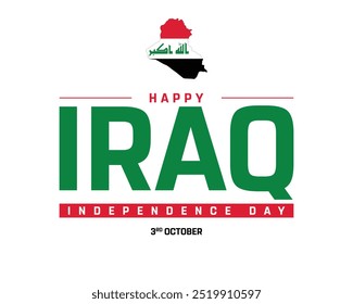 Happy Iraq Independence Day Design, Independence Day of Iraq with Map, National Day of Iraq, Vector illustration of Iraq Independence Day on white background, Editable vector Design of Flag