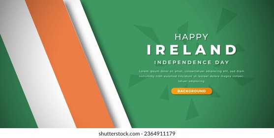 Happy Ireland Independence Day Design Paper Cut Shapes Background Illustration for Poster, Banner, Advertising, Greeting Card