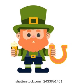 happy Irish Leprechaun on an isolated background. Vector illustration. St. Patrick's Day.