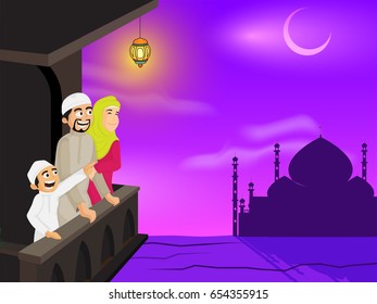 Happy Islamic family on the occasion of holy festival Eid Mubarak.