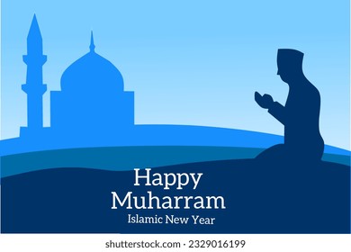 Feliz Año Nuevo Islámico 1 Muharram. Fondo, plantilla, tarjeta de saludo, ilustración vectorial del año nuevo islámico.