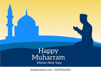 Happy Islamic New Year 1 Muharram. Background, template, greeting card, Islamic new year Vector illustration.