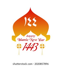 Happy Islamic New Year 1443 Vector Illustration. Graphic design for the decoration of gift certificates, banners, flyer, and greeting card. Translation from Arabic : Happy New Hijri Year.