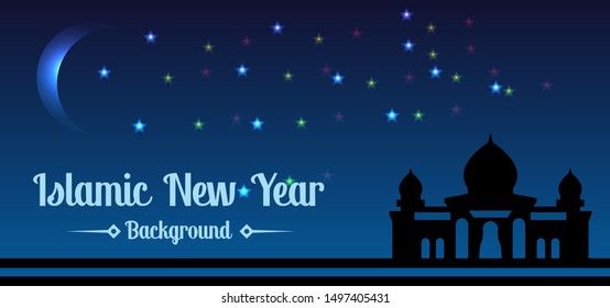 Happy Islamic New Year background. Beauty Mosque Night.