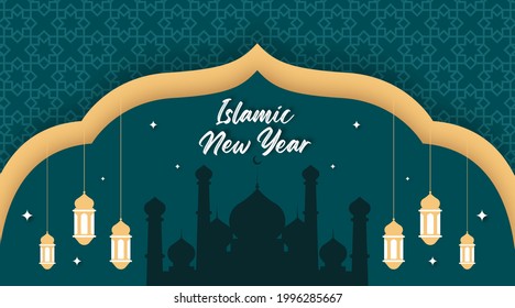 Happy islamic new year background illustration vector