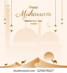 happy islamic new year background. muharram card vector design