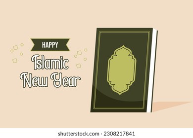 Happy Islamic new Year concept. Colored flat vector illustration.